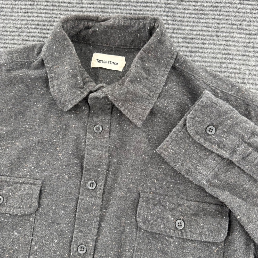 Taylor Stitch Mens 42 Large Gray Speckled Organic Cotton Flannel Work Shirt